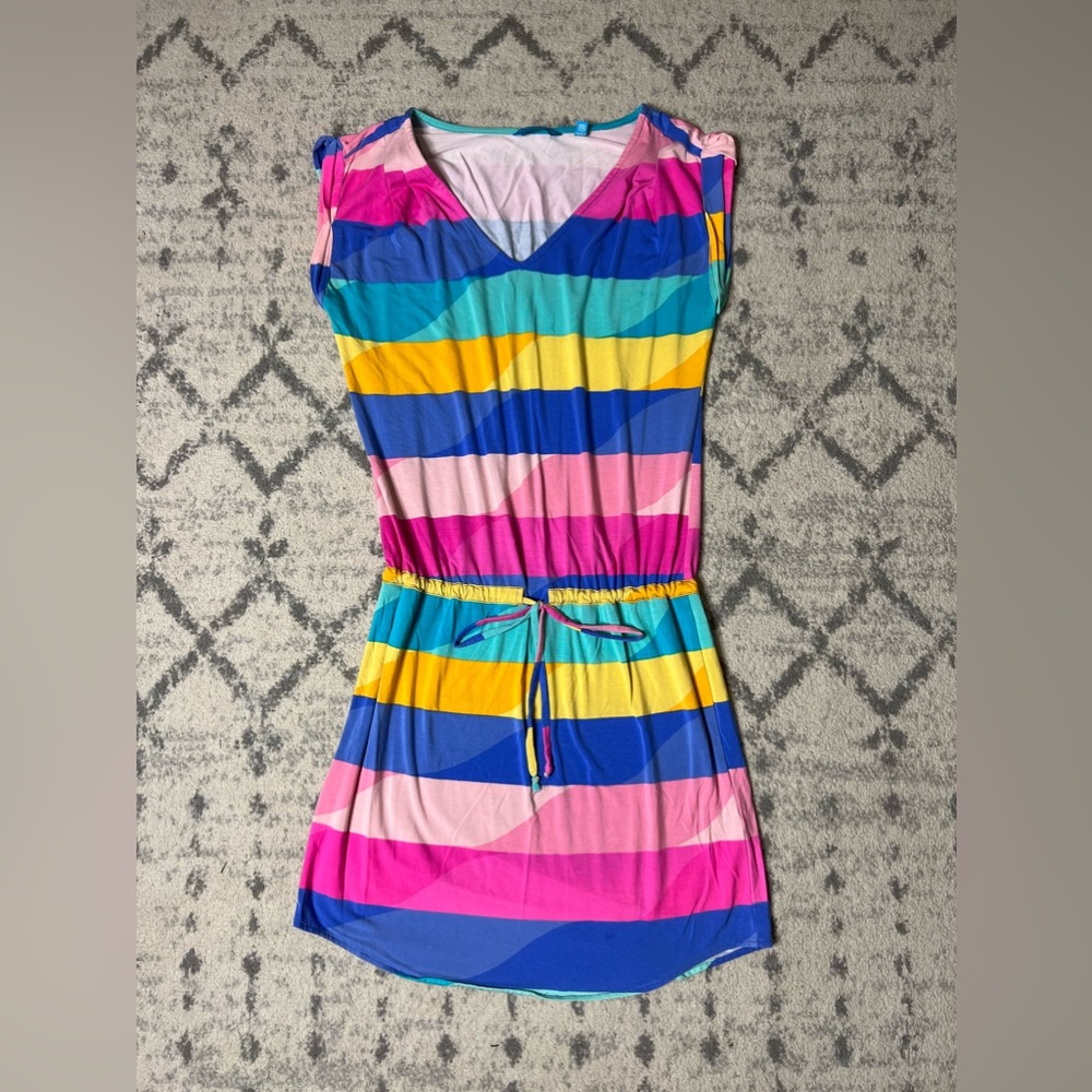 Tori Richard Honolulu Rainbow Tunic Dress With Drawstring Size Small Colorful